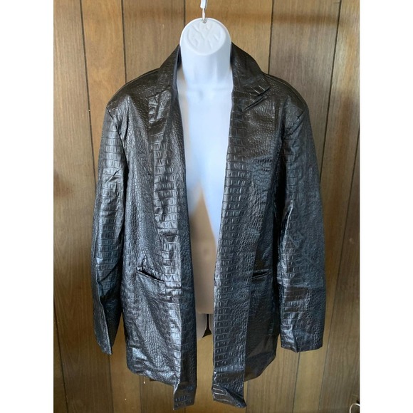 Pretty Little Thing BLACK FAUX LEATHER CROC OVERSIZED DAD BLAZER - Picture 3 of 6